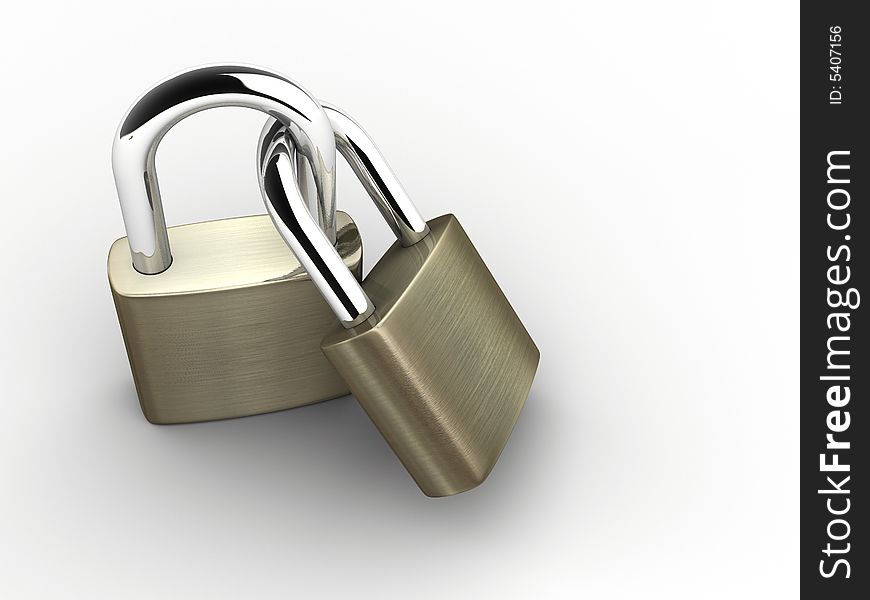 Two joined padlocks on white backgrounds - rendered in 3d