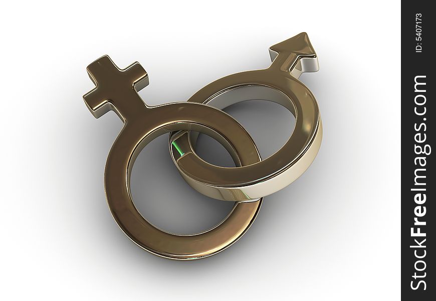 Golden male and female symbols - rendered in 3d. Golden male and female symbols - rendered in 3d
