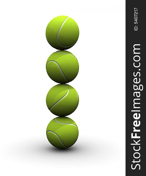 Four tennis ball in equilibrium - rendered in 3d. Four tennis ball in equilibrium - rendered in 3d