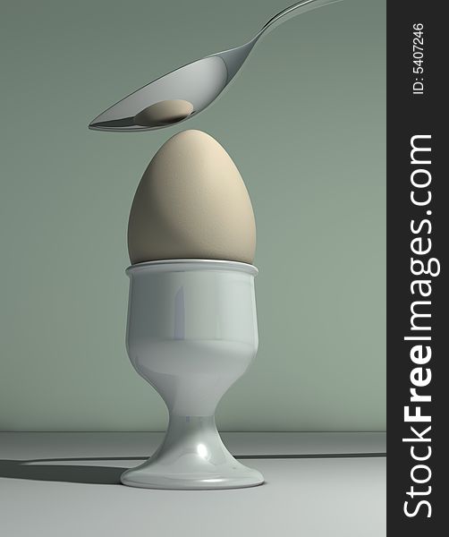 Egg in eggcup and a spoon - rendered in 3d