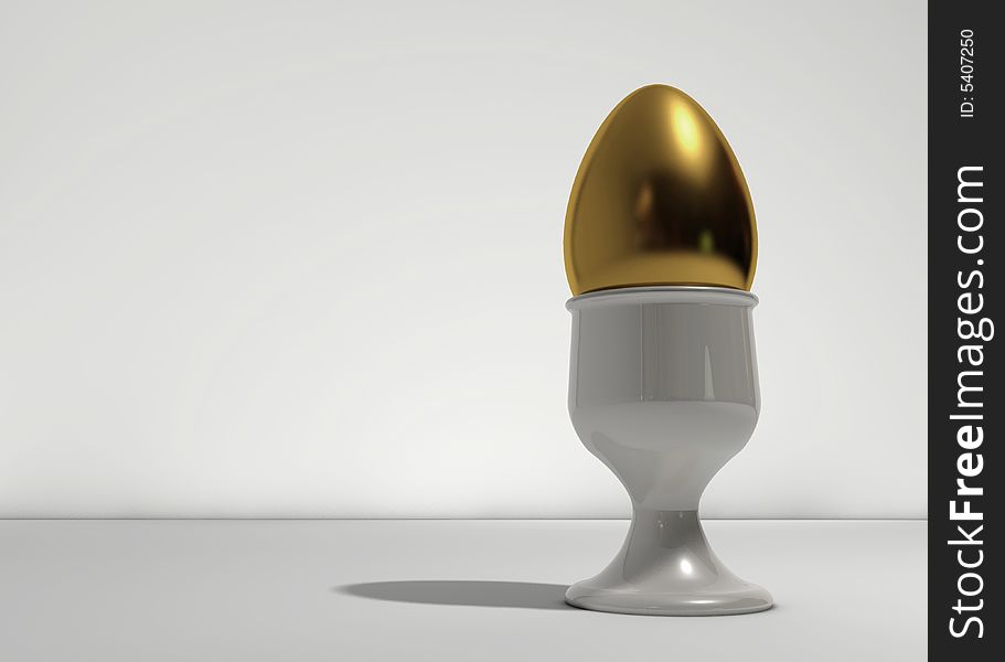 A golden egg in egg cup - rendered in 3d