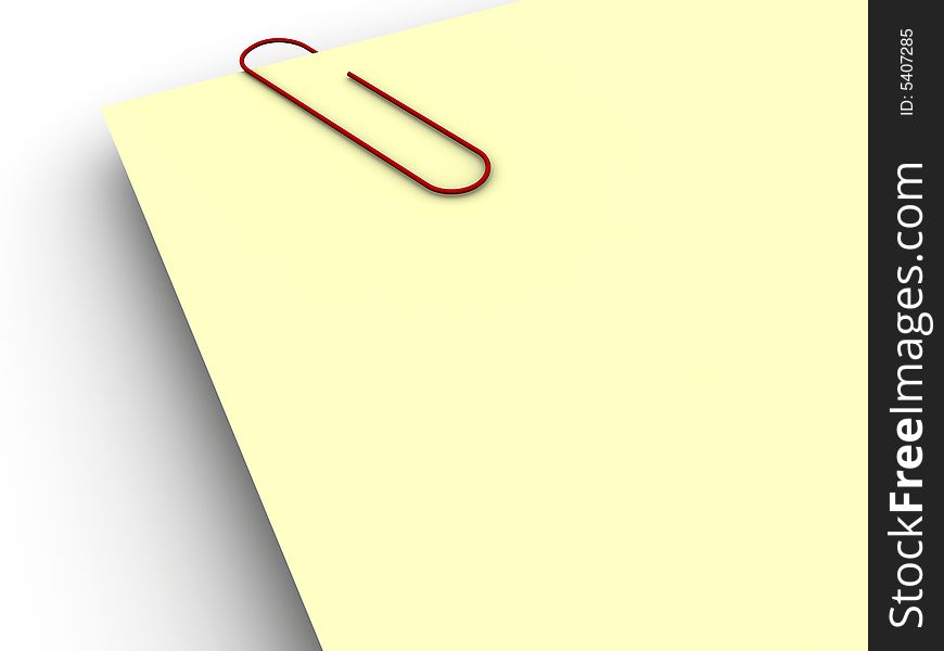 Close-up of yellow note and paper clip - rendered in 3d
