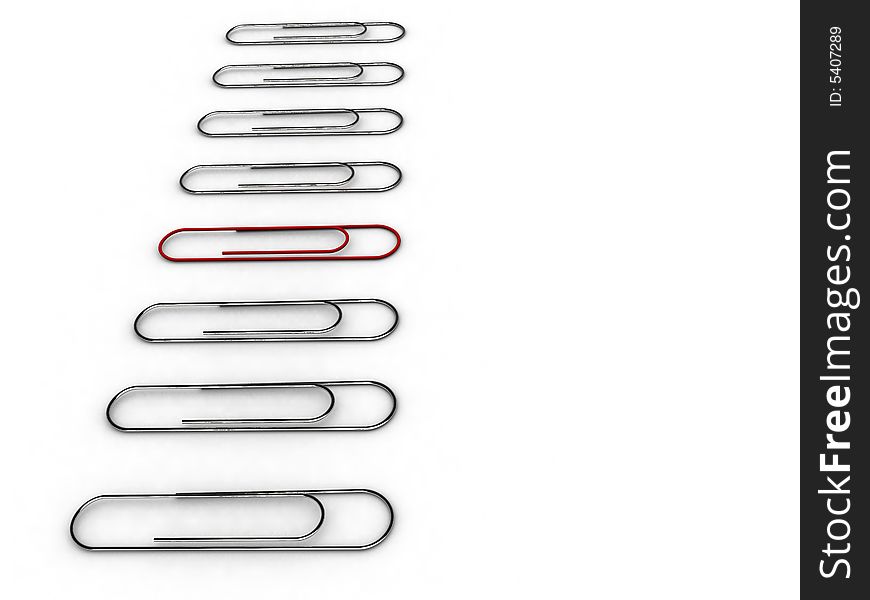 Paper clips on white background - rendered in 3d