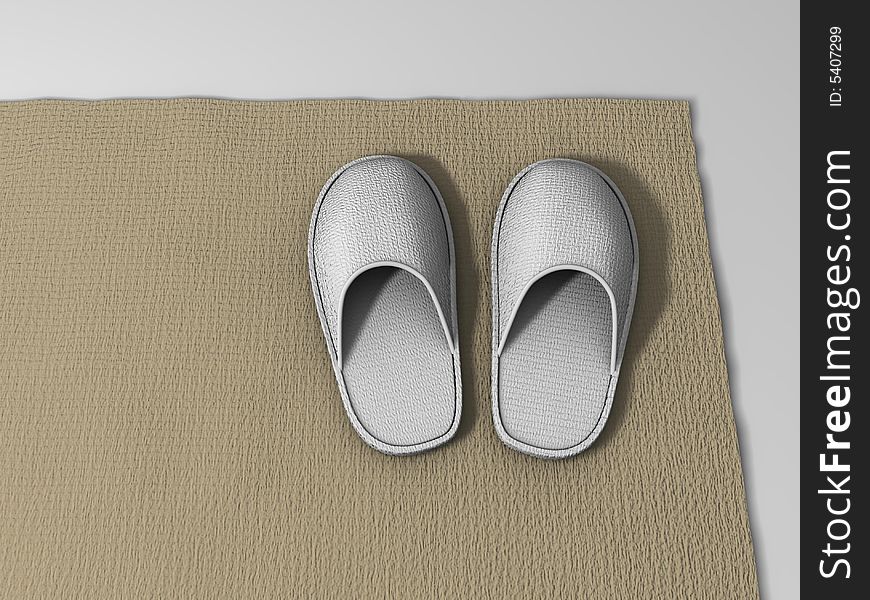 A pair of slippers on carpet - rendered in 3d. A pair of slippers on carpet - rendered in 3d