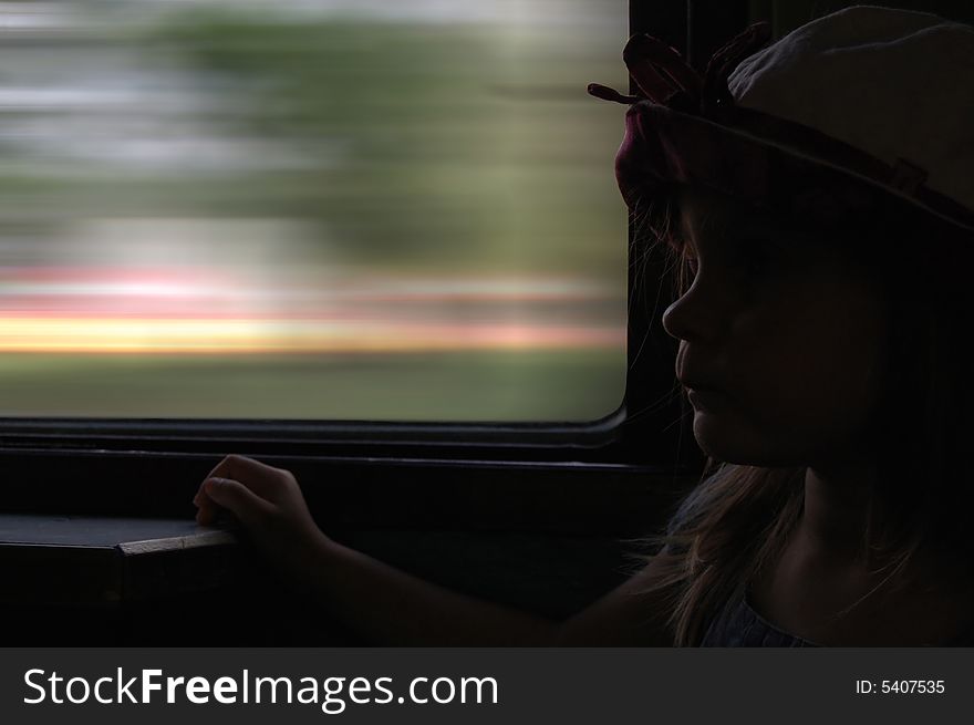 Girl Travelling By high speed Train. Girl Travelling By high speed Train