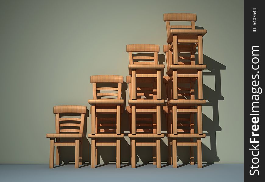 Pile of chair arranged in ladder shape - rendered in 3d. Pile of chair arranged in ladder shape - rendered in 3d