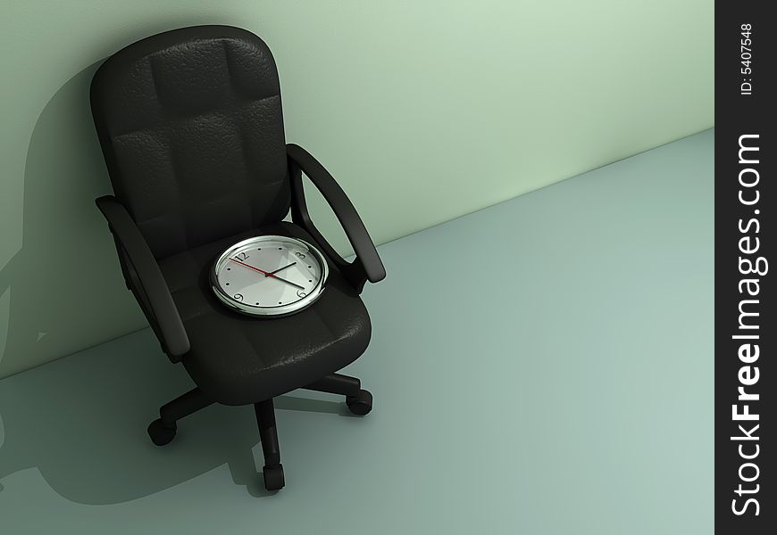 An office chair with a clock - rendered in 3d. An office chair with a clock - rendered in 3d