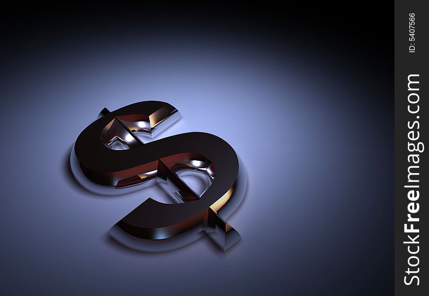 A chrome plated dollar symbol - rendered in 3d