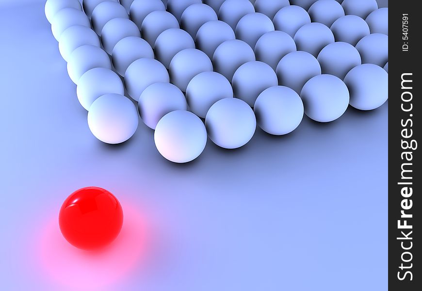 Outstanding bright red sphere near other blue sphere - 3d render. Outstanding bright red sphere near other blue sphere - 3d render