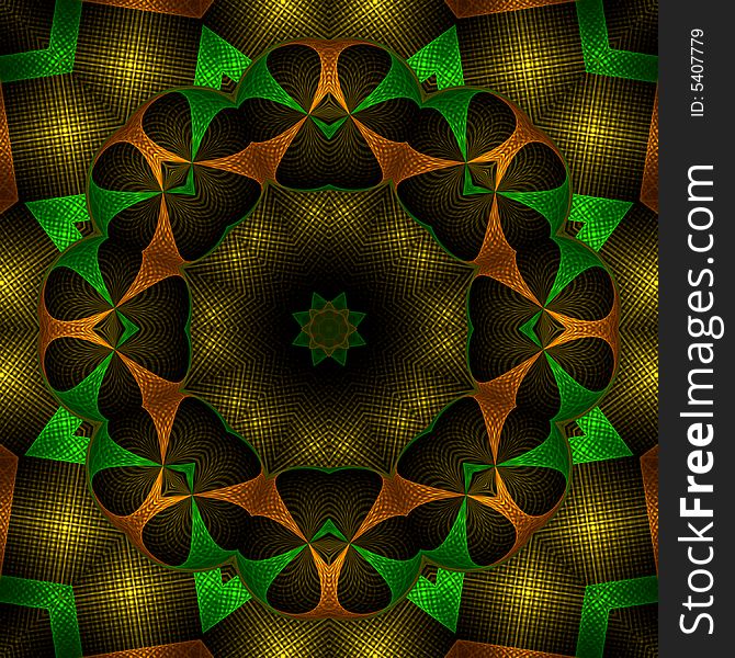 Abstract fractal image resembling a 3d pop metallic mandala