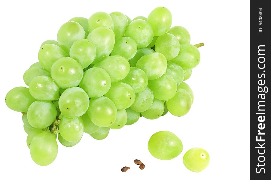 Nice fresh isolate white grapes bunch against white