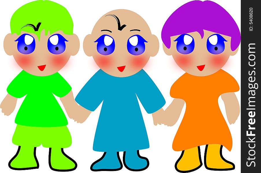 Illustration of children holding hands. Illustration of children holding hands