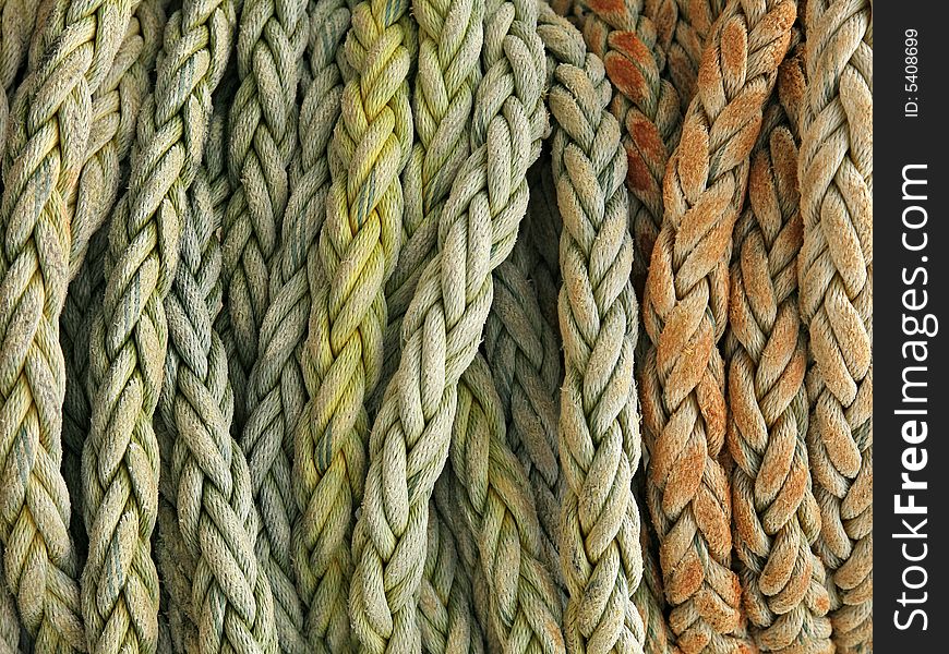 Coiled rope detail on the deck of a fishing ship in Japan