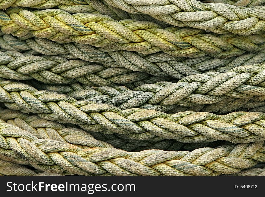 Coiled rope detail on the deck of a fishing ship in Japan