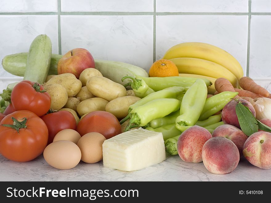 Fresh vegetables, fruits and other foodstuffs. Fresh vegetables, fruits and other foodstuffs