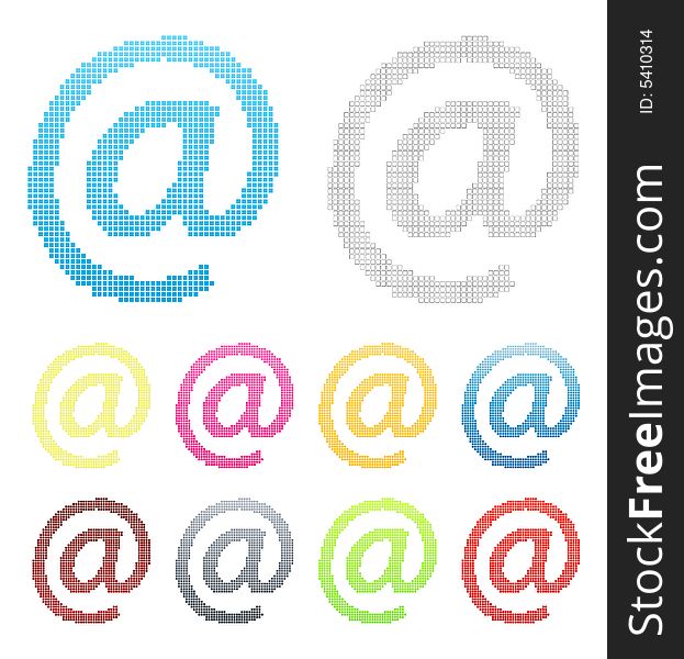 Vector illustration of a pixelated mail at symbol made of squares. Ten different versions. Vector illustration of a pixelated mail at symbol made of squares. Ten different versions.