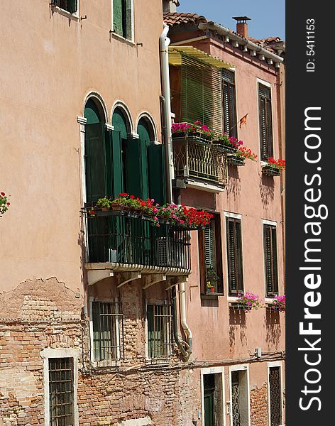 Italian balcony in city of venice