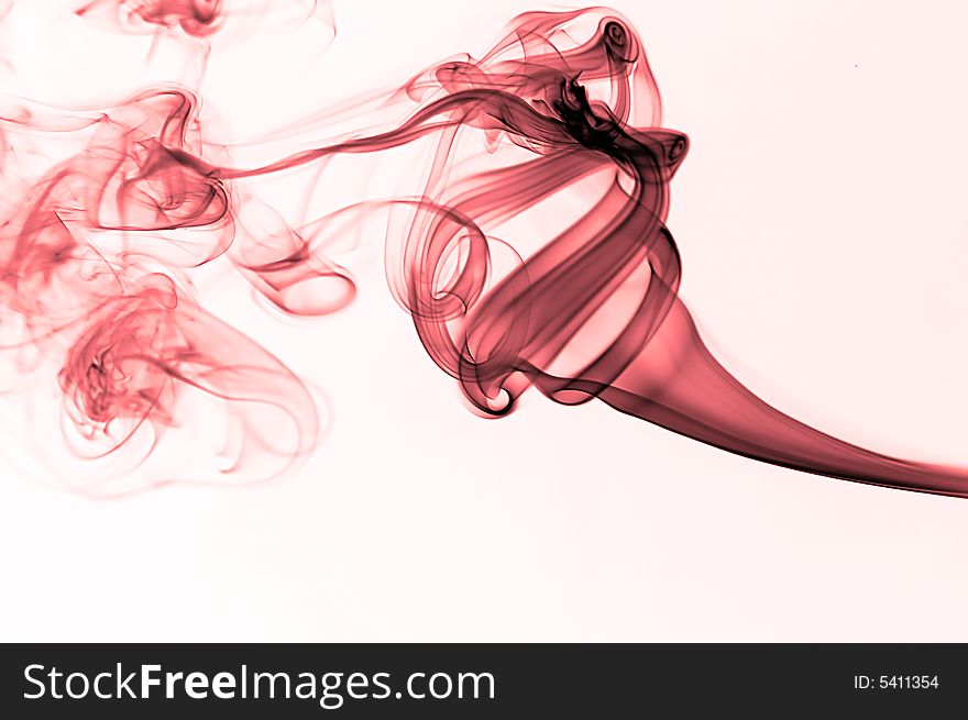 Red wavy smoke. Color composition smoke photo over white.