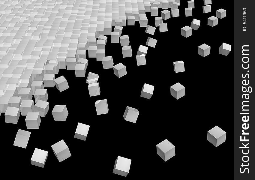 Rendering of grey reflecting 3d cube on black background. Rendering of grey reflecting 3d cube on black background