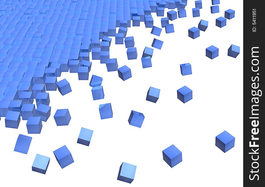 Rendering of blue reflecting 3d cube on white background. Rendering of blue reflecting 3d cube on white background