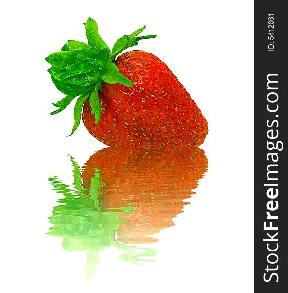 Isolated strawberry with water waves