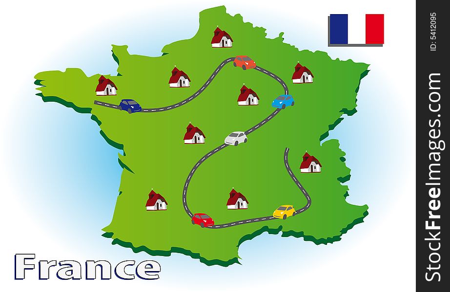 Map of France with icons. Map of France with icons