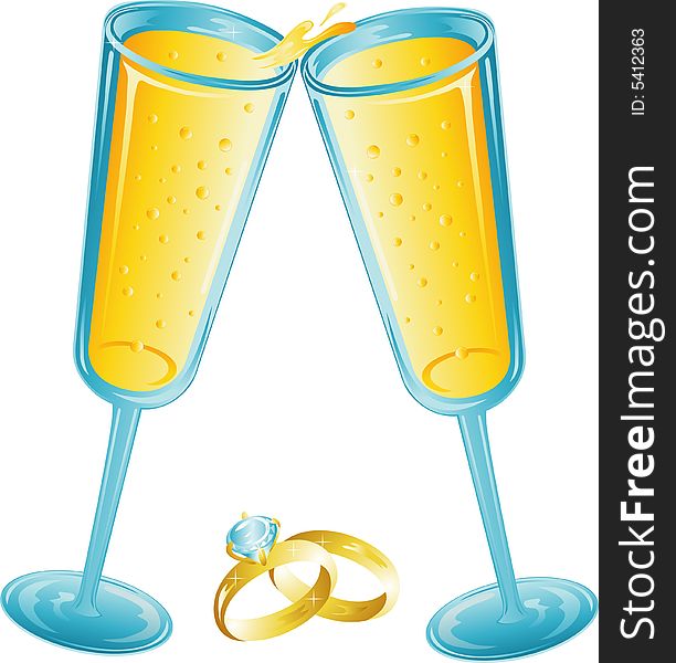 Champagne Toast With Wedding Rings