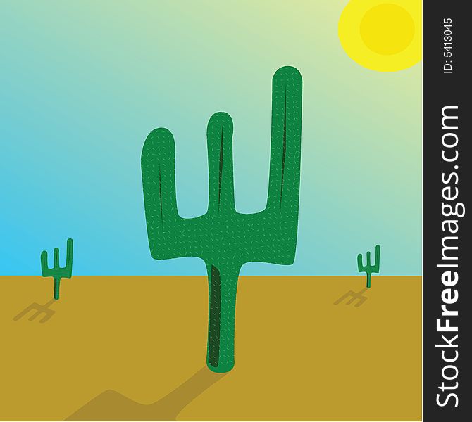 Vector illustration of a cactus plant in the desert, under a scorching sun