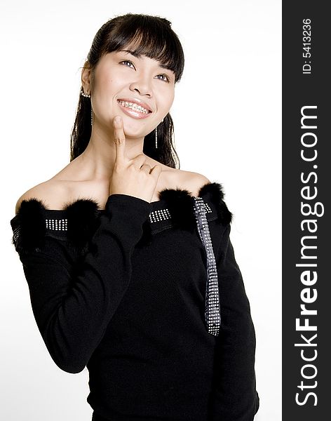 Asian woman against white background