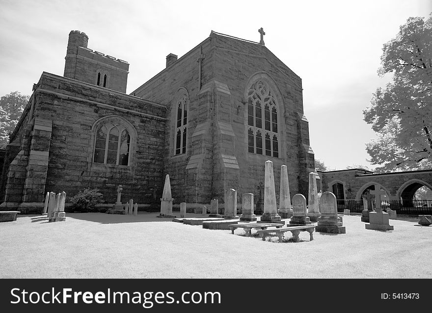 The infrared image of a church ground