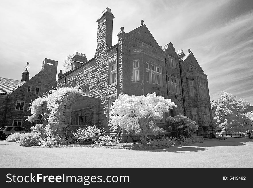 The infrared image of a church ground in a small town New Jersey