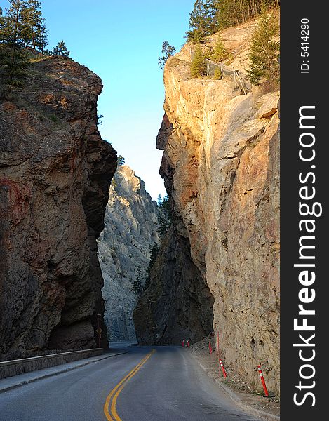 Road through canyon in rocky mountains, kootenay national park, british columbia, canada