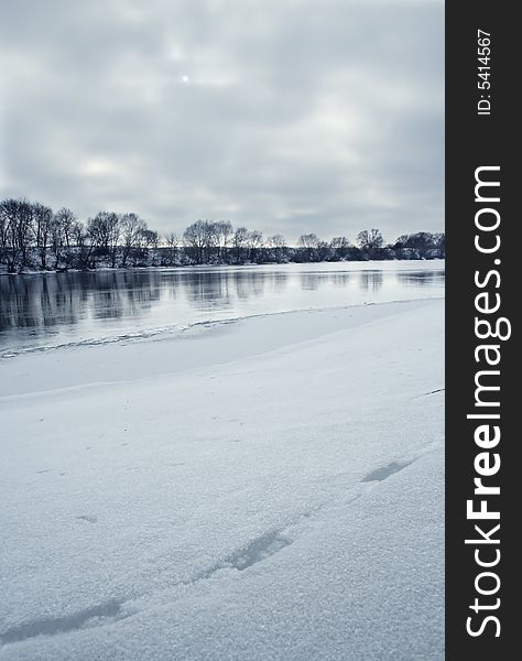 Winter river. Russian nature, Voronezh area.