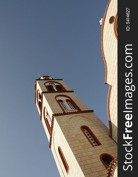 A bell tower in a new church