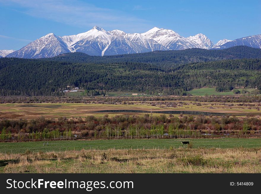 A ranch on the toe of rocky mountain range in kootenay national park, british columbia, canada. A ranch on the toe of rocky mountain range in kootenay national park, british columbia, canada