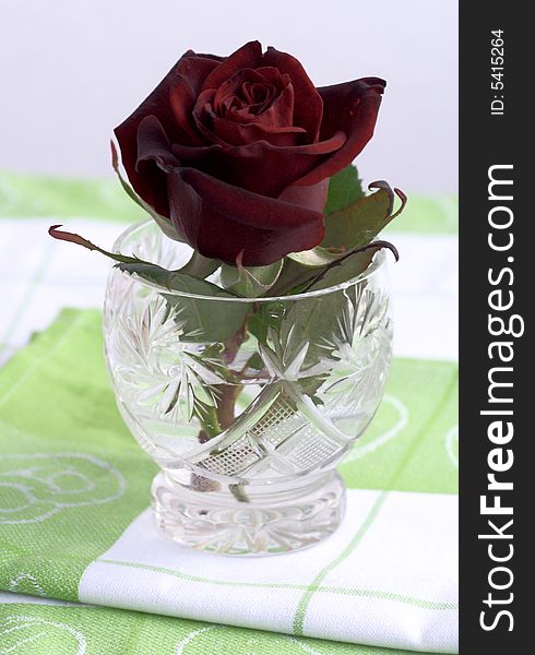 Glass with white rose (table decoration). Glass with white rose (table decoration)