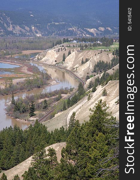 S shape river and valley in kootenay national park, british columbia, canada