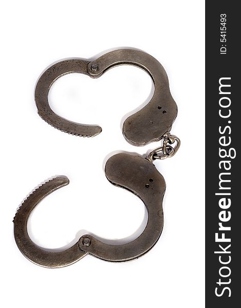 Steel handcuffs. isolated on a white background.