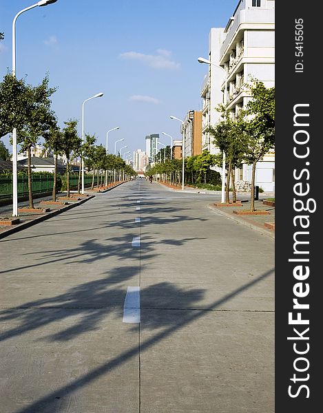 A road in the new district of Fudan University. A road in the new district of Fudan University