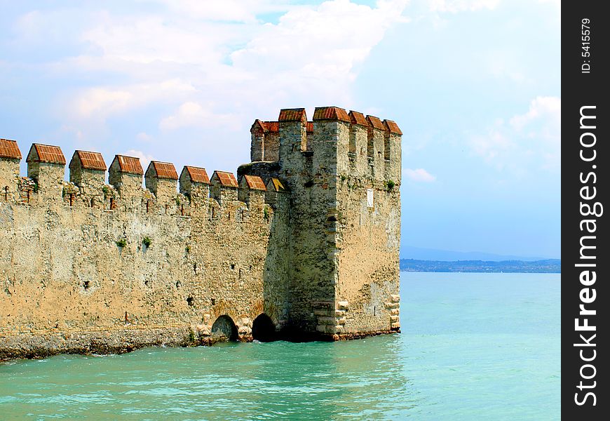 A view of a fortification into the lake in Sirmione