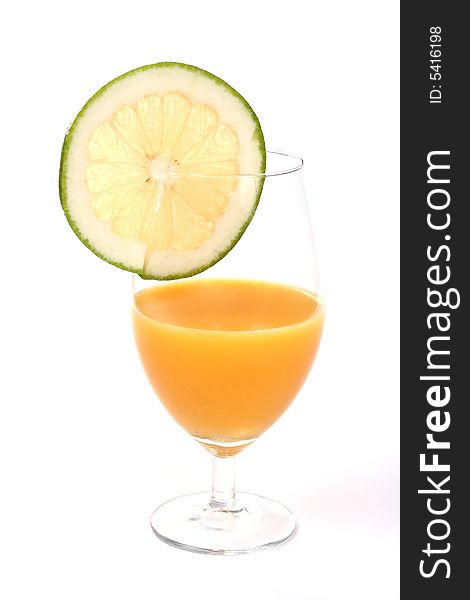 Orange juice with grapefruit slice on white