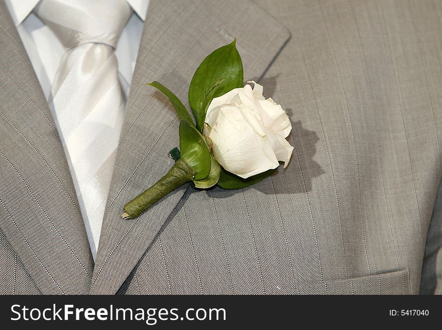 A simple background with gray costume and white rose