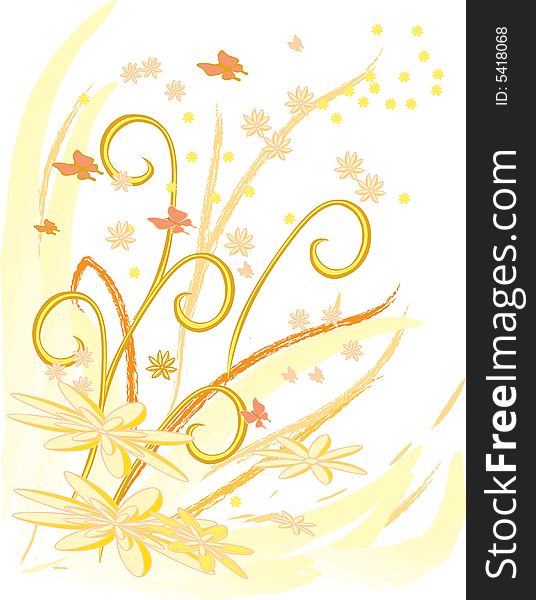 A vector illustration of a floral background with butterflys. A vector illustration of a floral background with butterflys.