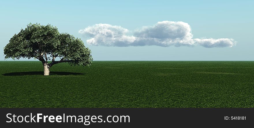 Alone tree and beautiful sky with clouds  - 3d landscape scene. Alone tree and beautiful sky with clouds  - 3d landscape scene.