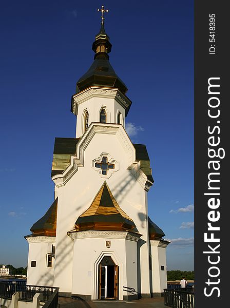 Small church on Dniepr river in Kiev, Ukraine