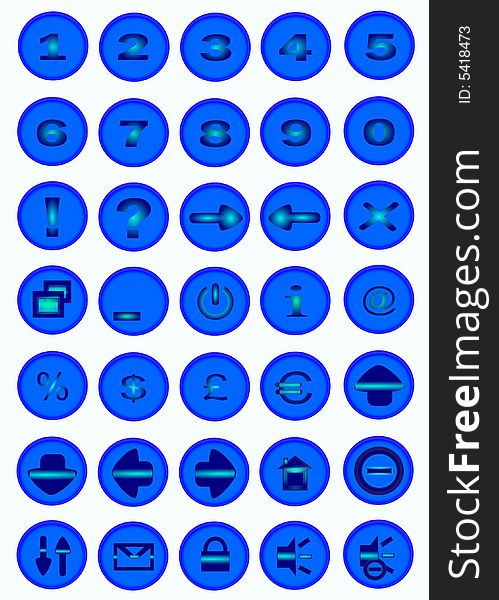 Thirty-five buttons with icons for pc