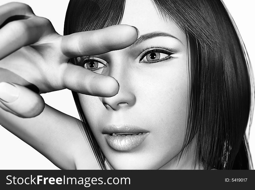 Girl on white background executed in 3D