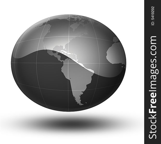 Illustration of the world map as oval form of America in Gray tones. Illustration of the world map as oval form of America in Gray tones