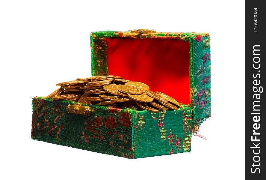 Gold coins in box