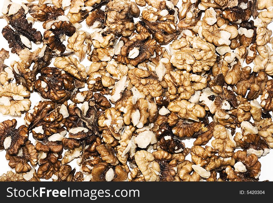 Heap of walnuts on white background. Heap of walnuts on white background